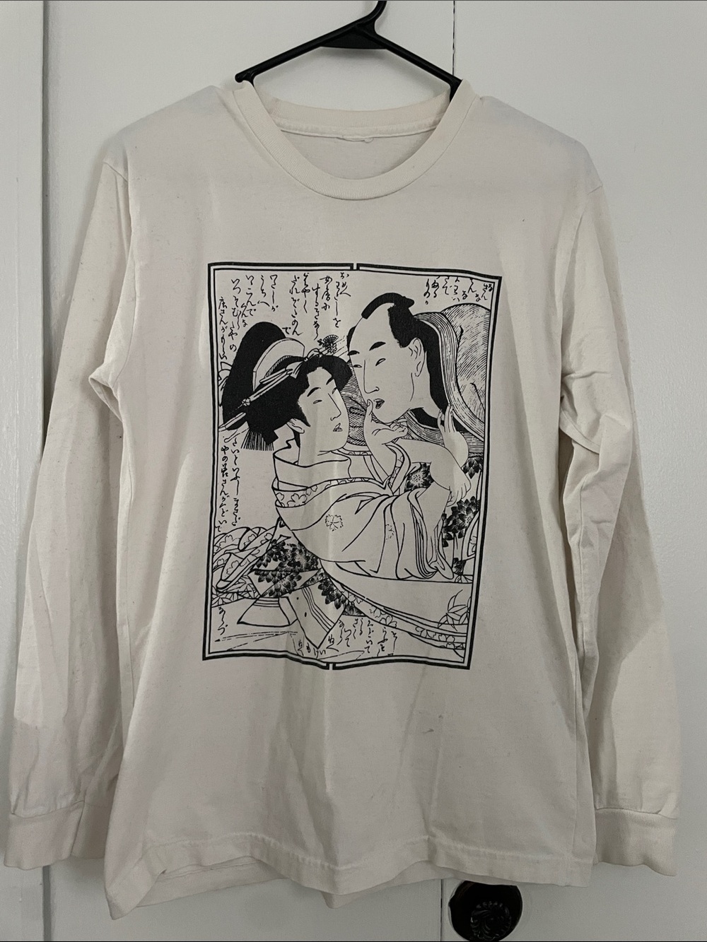 Supreme Graphic Long Sleeve Tee — Black & White Ukiyo-e Print Size M